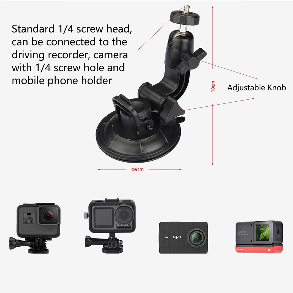 Heavy Duty Camera Car Windshield Suction Cup Mount with 1/4-20 Adapter for GoPro Hero Series and All Action Cameras