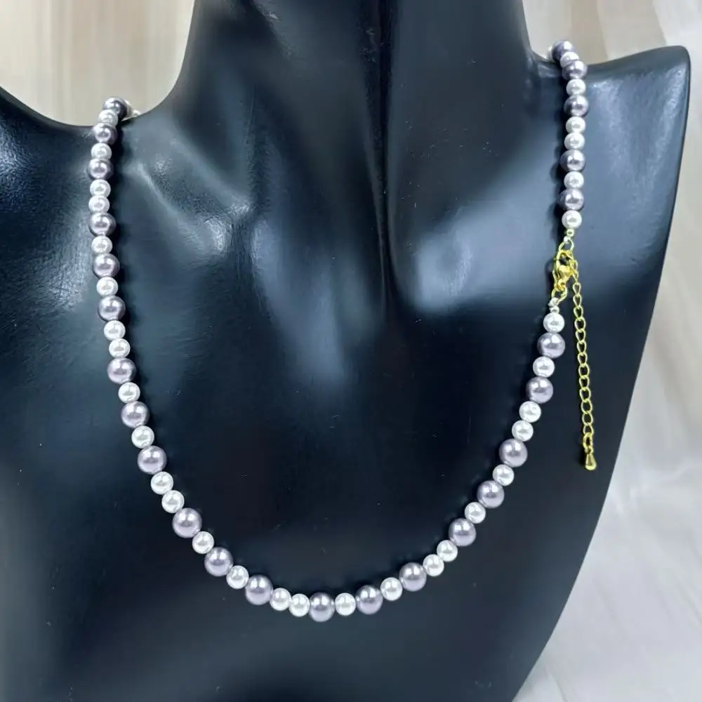 4 مللي متر 6 مللي متر لطيفة الأرجواني رمادي جولة قذيفة اللؤلؤ الطبيعي النساء مجوهرات المختنقون قلادة 17-20 بوصة