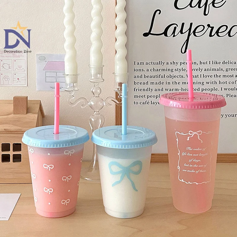 Bowtie Plastic Straw Cup Bow Large Capacity Portable Home Travel Milk Tea Cup Bowknot Cold Drink Coffee Cup Water Cup