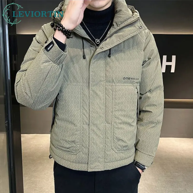 Fashion Vintage Down Jacket For Men Fall Winter Warm Parka Coats Male Lightweight Stand Up White Duck Down Hooded Puffer Jacket