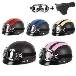 Motorcycle Harley PU Helmet with Goggles Summer Sunshade Breathable Men and Women Riding Half Helmet Ride Safely For Yamaha KTM