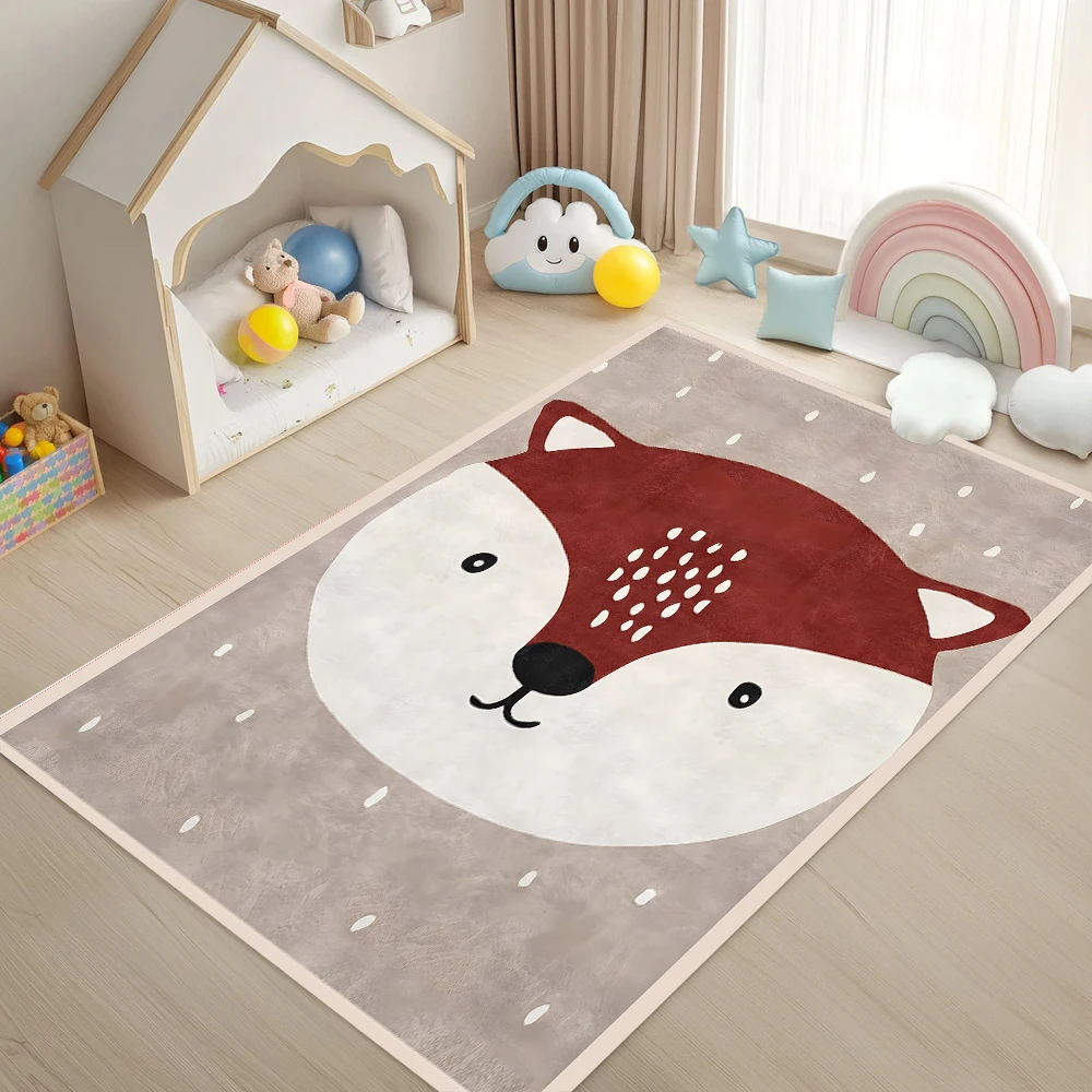 

Милый коврик с головой лисы в мультяшном стиле, детский игровой коврик, нескользящий, моющийся, для детской комнаты, игровой комнаты, спальни малыша, декора детской комнаты
