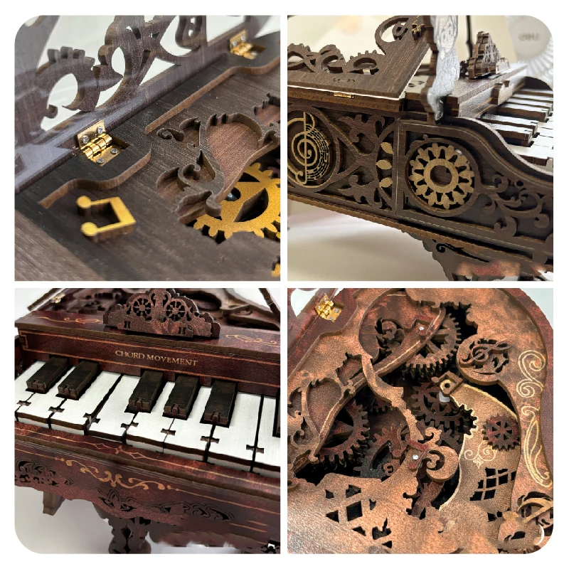 DIY 3D Wooden Piano Puzzle Can Play Set Jigsaw Puzzle Miniature Model Kits Building Block Educational Gift For Children Gifts