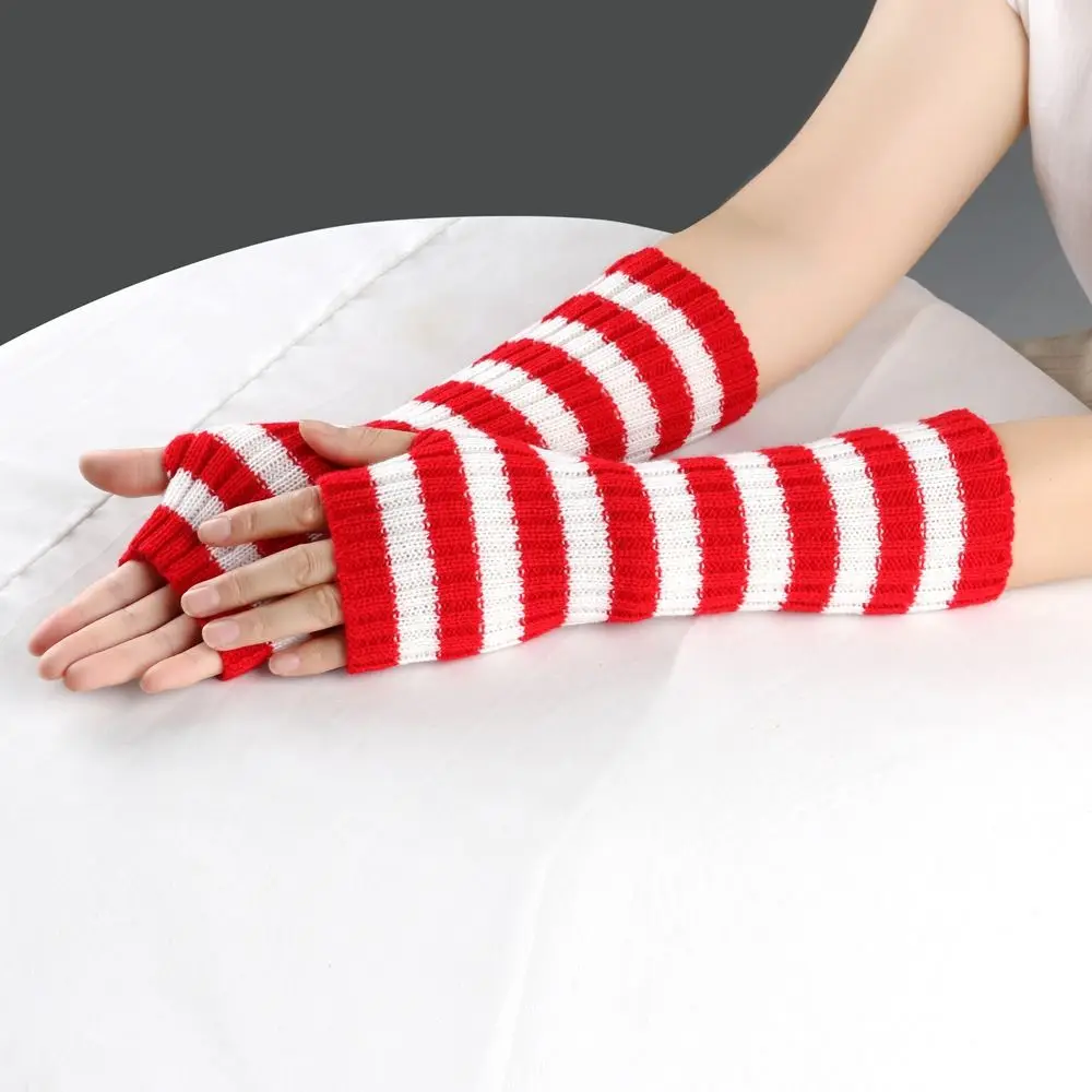 

Простые полосатые вязаные перчатки с сенсорным экраном, велосипедные варежки в стиле Харадзюку, зимние перчатки, ветрозащитные шерстяные перчатки в корейском стиле, осень