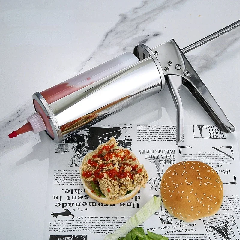 Stainless Steel Squeeze Gun Sauce Bucket Tomato Sauce Salad Sauce Burger Shop Equipment Sauce Gun Salad Dressing Dispenser