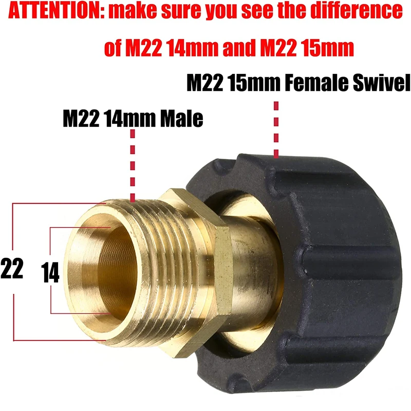 ROUE Mingle Pressure Washer Coupler, Meter M22 15mm to M22 14mm Male Fitting For High Pressure Hose Pressure Water Gun