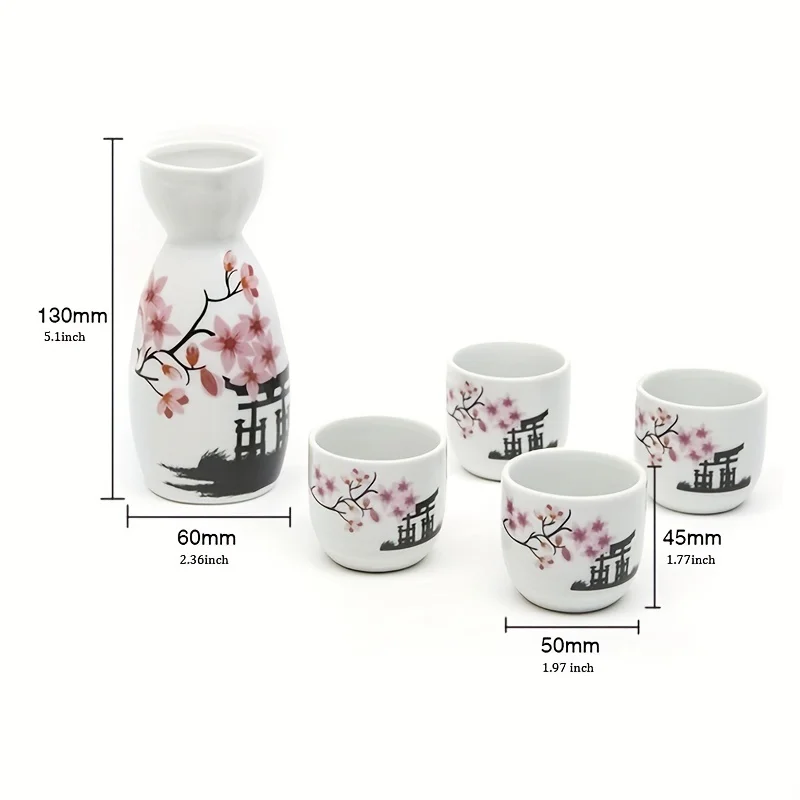 Ceramic Hand Painted White&Pink Flower Blossom Japanese Sake Set Birthday Gifts Collectibles