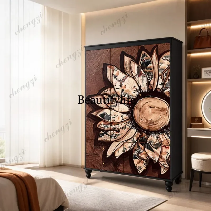 Vintage-style wardrobe solid wood: living room hanging wardrobe, home bedroom large-capacity vintage solid wood storageA68
