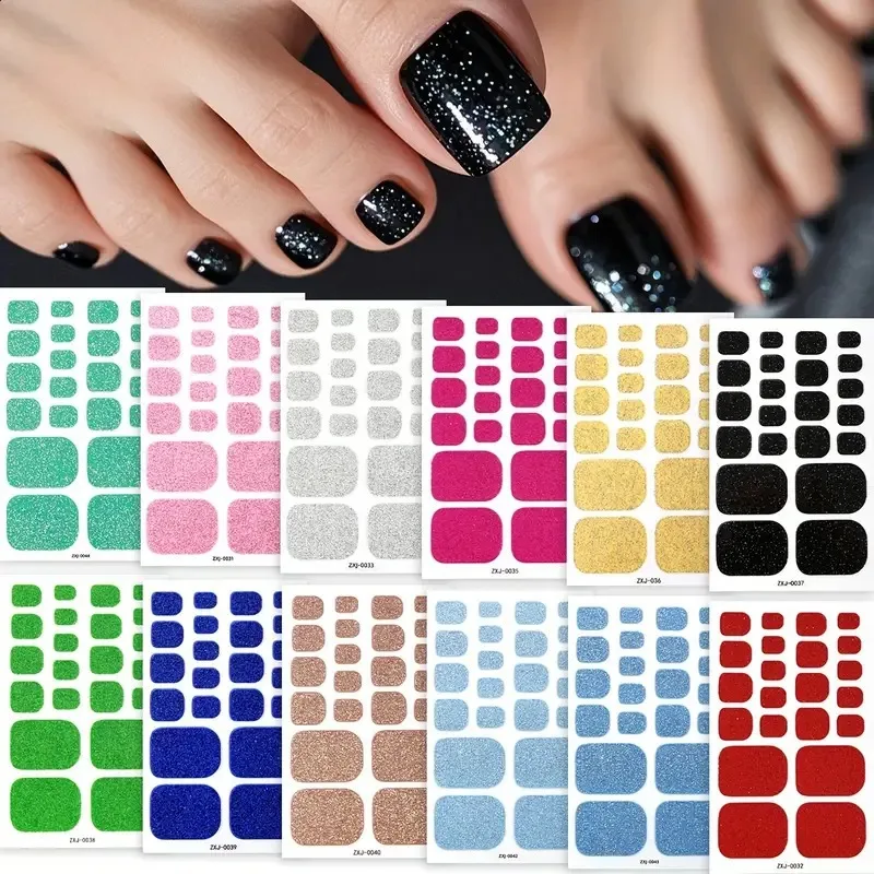 

New foreign trade foot sticker nail sticker waterproof solid color scallion powder flash nail sticker toenail stickers
