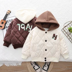 Kids Fashion Outerwear Boys Girls New Hooded Jacket Autumn Winter Children Warm Cotton Clothing Toddler Baby Overcoat 1-5 Years