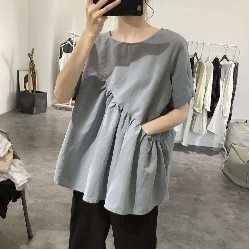

Women's Cotton plus Size T-shirt Korean Loose Short-Sleeved Summer Casual Top All-Match Base Shirt