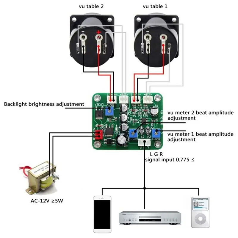 A42T-VU Level Audio Meter Stereo Amplifier Board+2Pcs VU Meter 9-12V DC Stereo Amplifier Board Level Indicator Durable - view 3