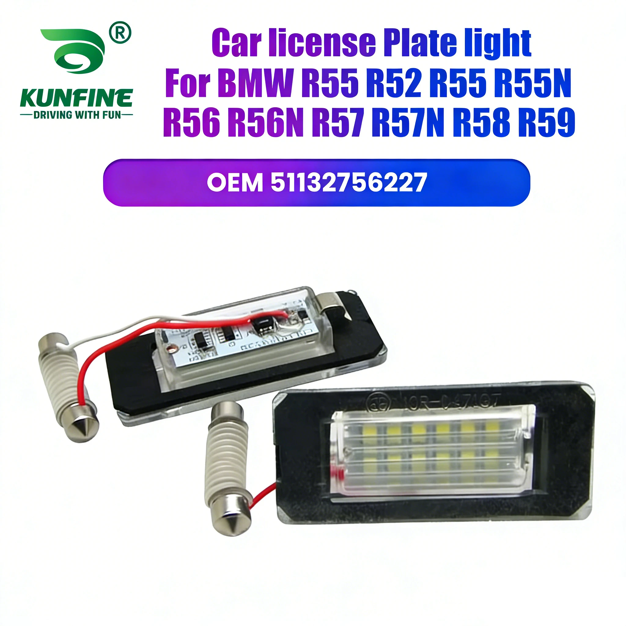 For BMW R55 R52 R55 R55N R56 R56N R57 R57N R58 R59 High Brightness LED Number License Plate Lights OEM No. 51132756227  2Pcs