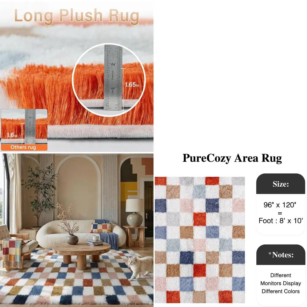 

Современный ковер с эффектом радуги 8x10 футов, моющийся, нескользящий, очень мягкий, пушистый, для гостиной и спальни.