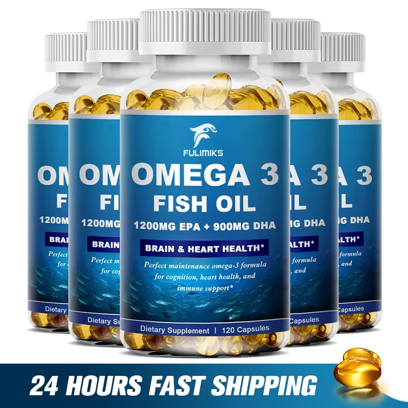 

Fish Oil Capsules with Omega 3,6 ,9 Skin Beauty Eyes Brain Immune Health Hormone Balance Fishing Nutrition Dietary Supplement