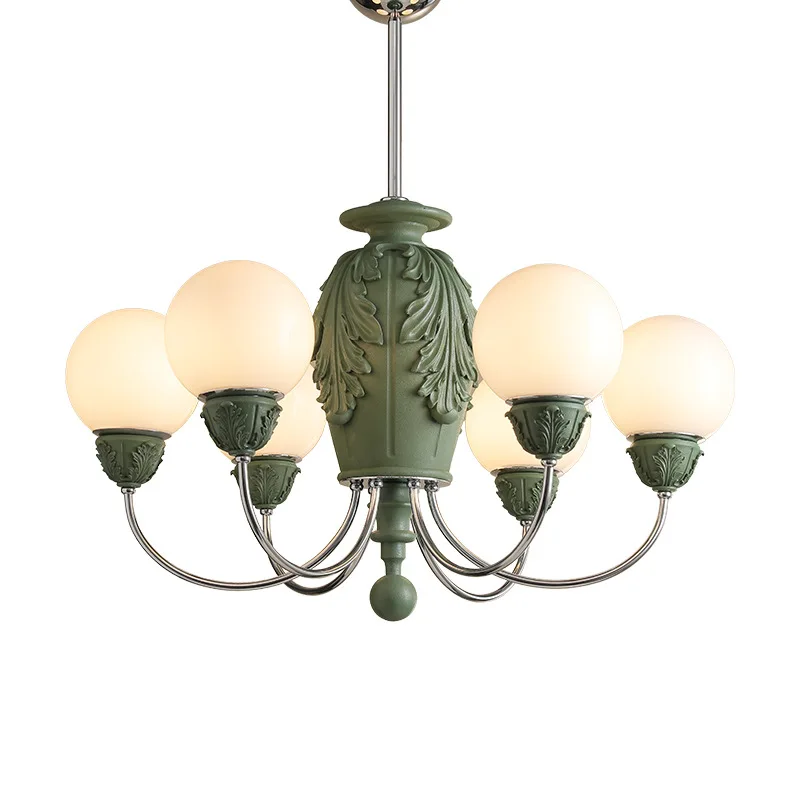 

French retro living room chandelier, olive green pattern bedroom, pastoral bed and breakfast, restaurant, lamps