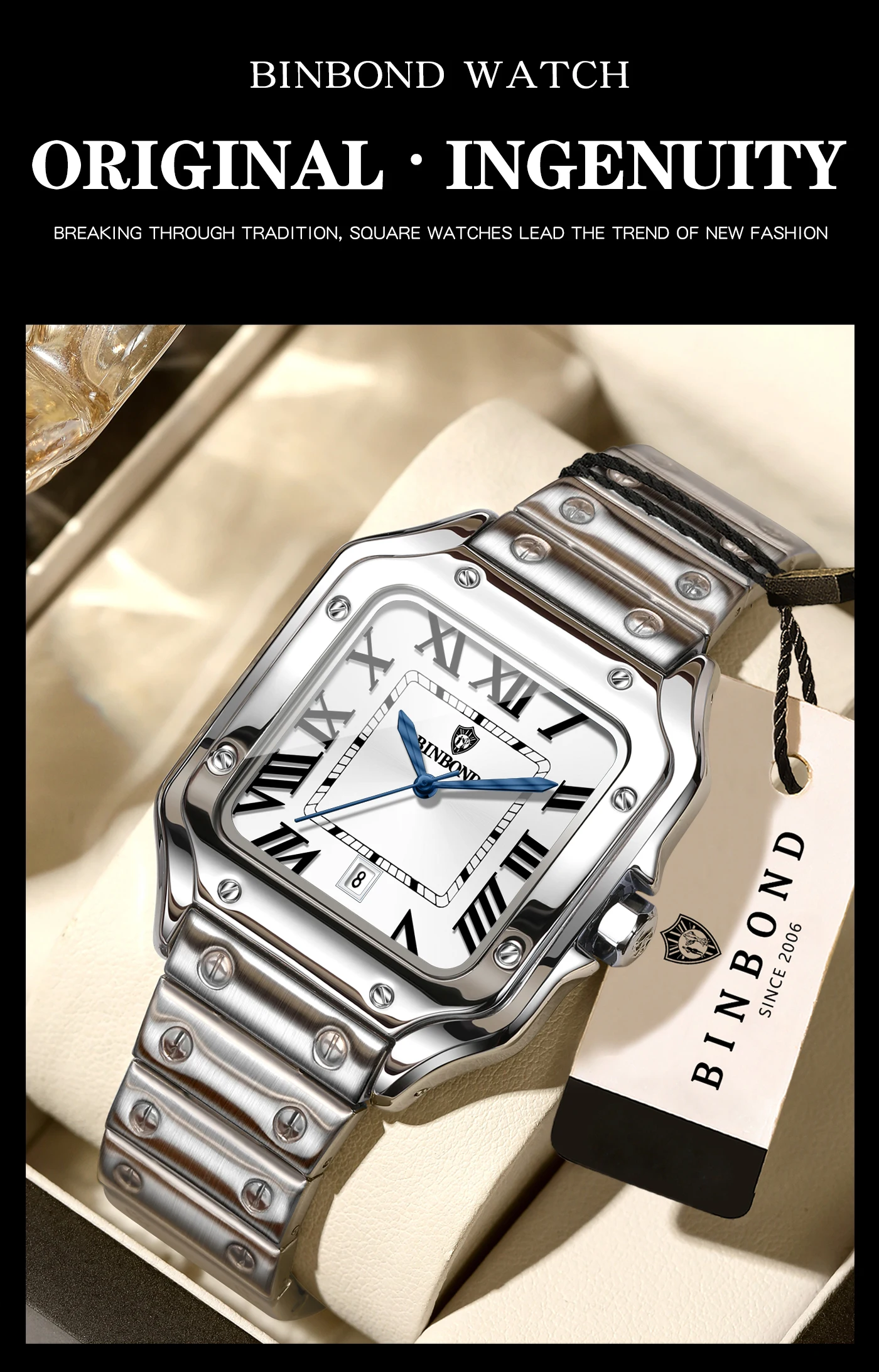 BINBOND Neue Original Herren-Quarzuhren Wasserdicht Leuchtend Automatisches Datum Langlebige Edelstahluhr für Männer Luxus Reloj – Detail 7