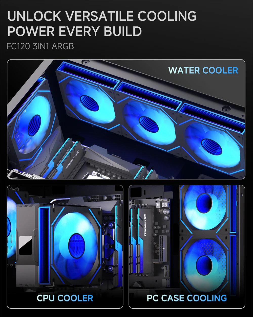 GSCOLER FC120 3IN1 Computer Chassis Fan 12cm PWM Quiet Cooling Fan 12V Large Air Volume 52.65CFM/800-1800RPM ARGB fan for PCcase