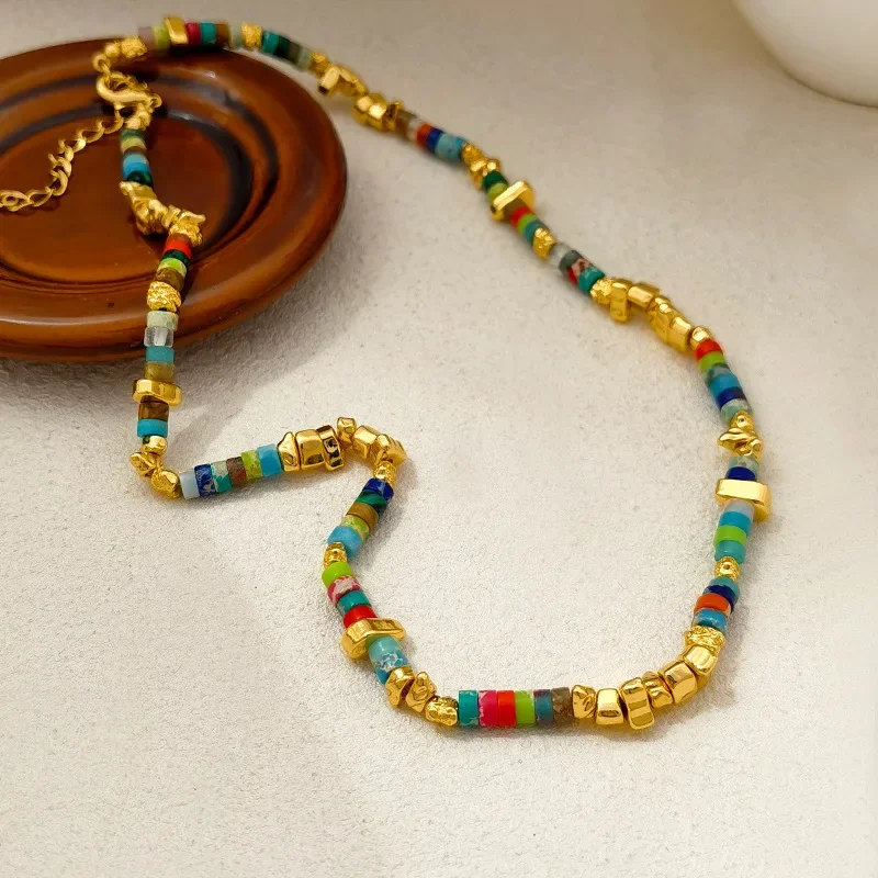 Trendy Jewelry 2024 Trend New Sets Colorful Beads Necklace For Women Senior Accessories Adjustable Bracelet Party Wedding Gift