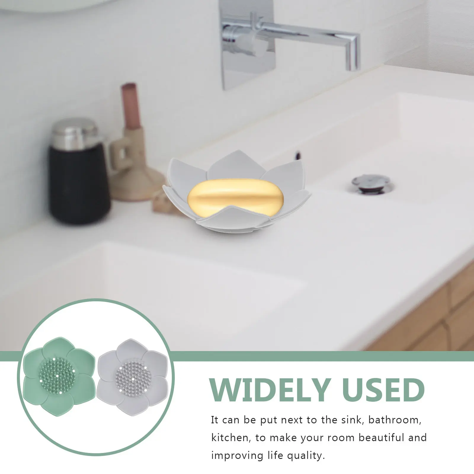 2 Pcs Lotus Shaped Silicone Soap Dish Holders Racks Bathroom Dishes Lotus-shaped Tray