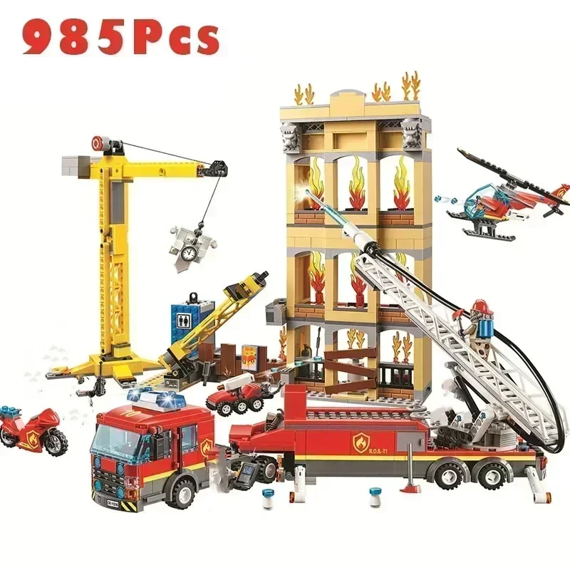 

985PCS Fire Brigade Station Building Block Toys Firefighter Brick Compatible 60215 Toys Children christmas Gift