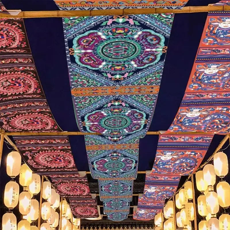VIKAMA Ceiling Decoration Canopy Hanging Fabric Ethnic Folk Figure Restaurant Bar Cafe Home Decor