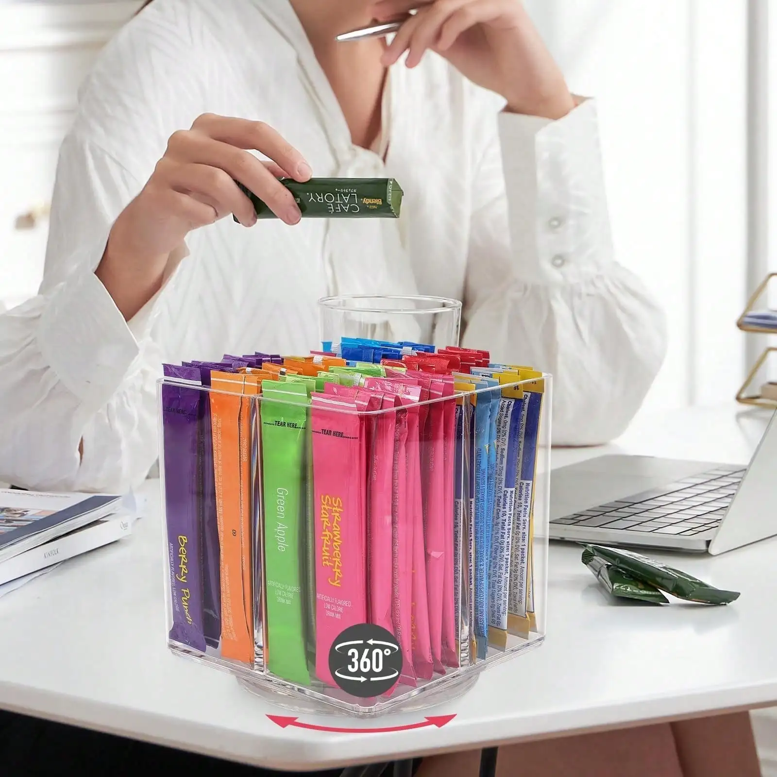 Drink Packet Organizer For Powdered Drink Mix, Powder Packet, Water Packet Water FlavorPacket,Lazy Susan Organizer For Drink Mix Rotating Holder For Drink Mix Necessities(Square) sh251204455405534739