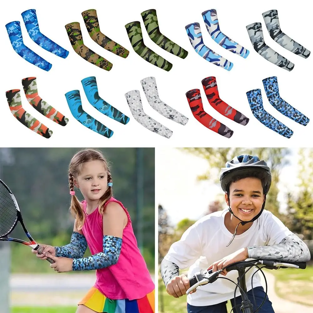 1 Pair Kids Sports Cooling Arm Sleeves Cover Sun UV Protection For 5-12 Years Girls Boys Elastic Ice Cuff Cycling Arm Warmer