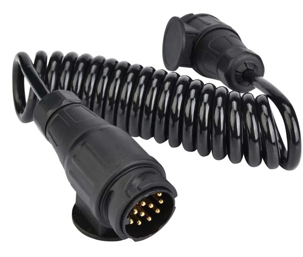 13-Pin Trailer Plug Spiral Extension Cable Spring Wiring Connector for Caravan