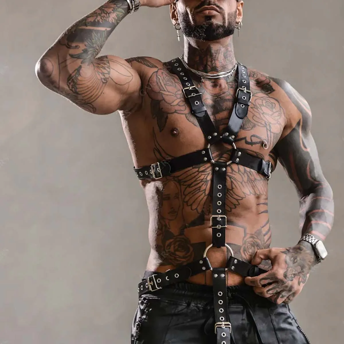 Men Sexy Leather Vest Bondage Lingerie Gay Harness Adjustable Body Chest Harness Full Body Bdsm Strap Belt  Exotic Accessorie