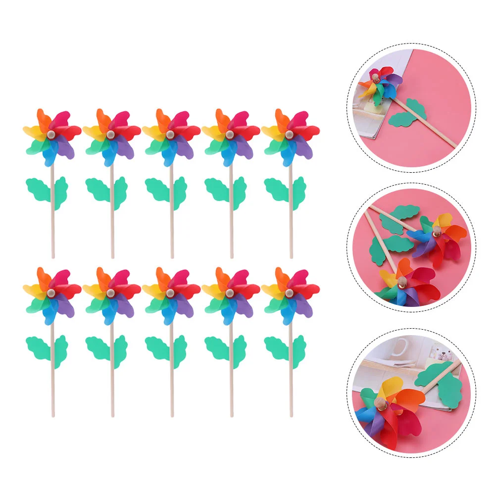 14 Pcs Mini Fan Flower Wind for Kids Colorful Wooden Pole Windmill Spinners Pinwheels Outdoor Child