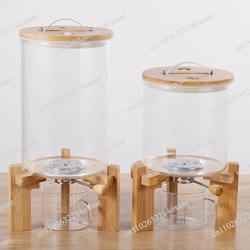 Airtight Rice Dispenser 5L/7.5L with Wood Base Glass Grain Storage Container And Measuring Cup for Kitchen