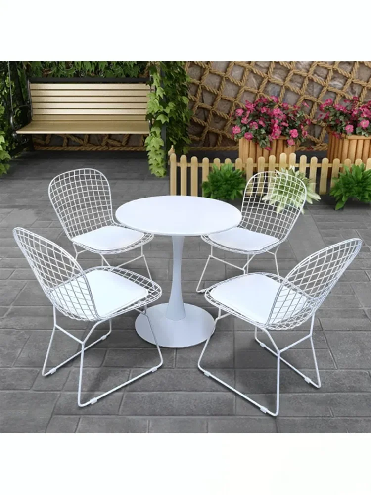 Outdoor tables and chairs combined dessert  simple online celebrity fresh outdoor wrought iron leisure round table chair.