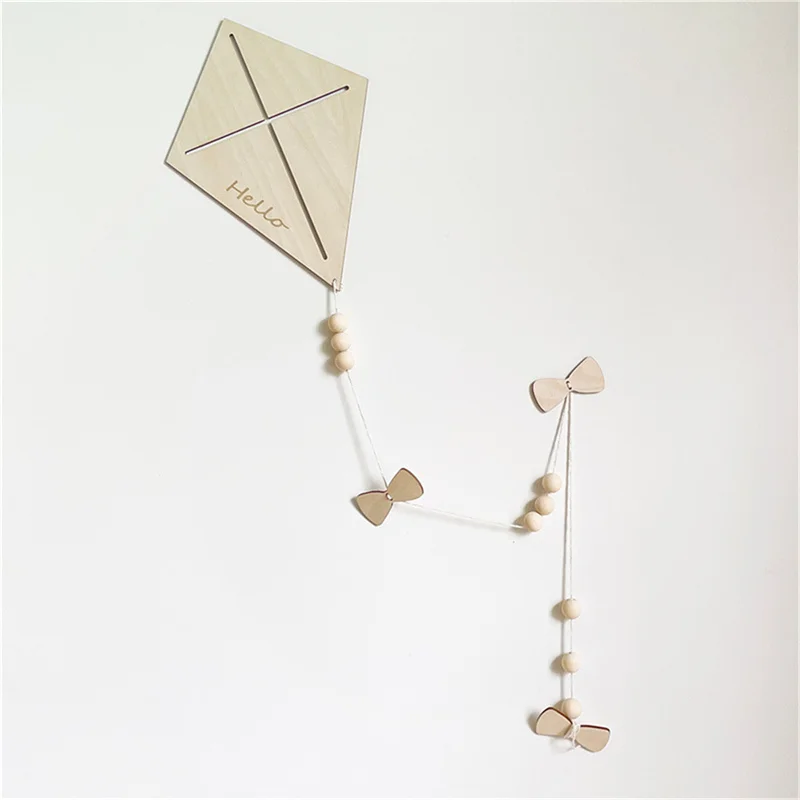 INS Nordic Wooden Kite Wall Ornaments For Kids Room Decorations Hanging Pendant Wood Crafts Baby Gifts Nursery Decor Photo Props