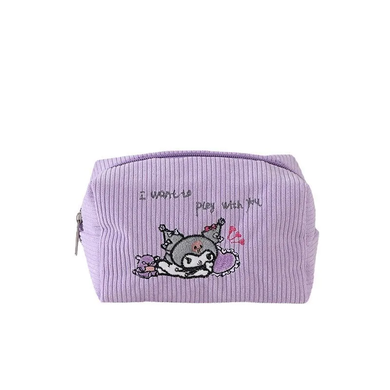 3pcs Ladies Japanese Cute Cartoon Melody Kuromi velluto a coste borsa per il trucco della ragazza di grande capacità