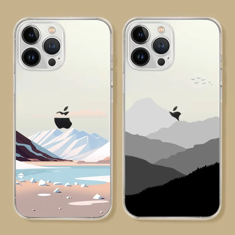 

Beautiful Tint Simple Scenery Phone Case For iPhone 15 14 13 12 11 Pro Xs Max Mini XR X 7 8 Plus Fashionable Crystal Clear Cover