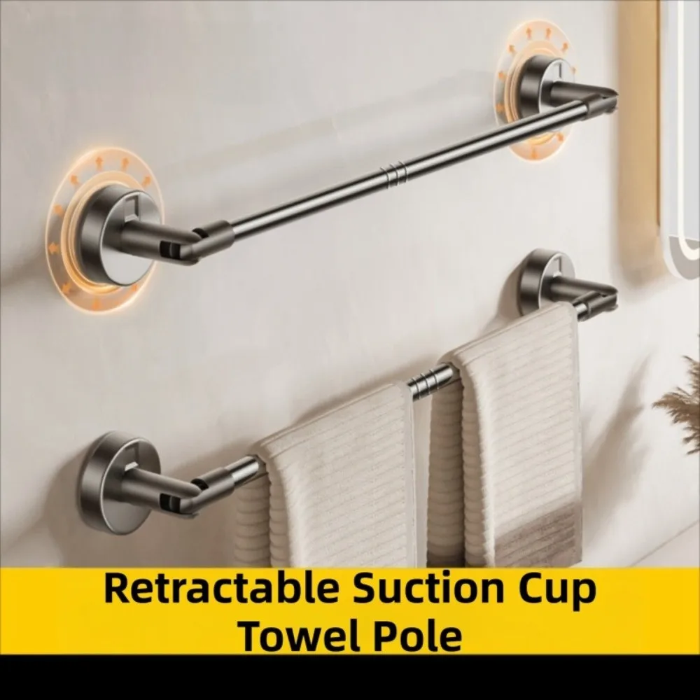 

Retractable Suction Cup Towel Pole Wall Mounted Single-rod Bathroom Towel Rack Nail Free Installation Towel Hanger