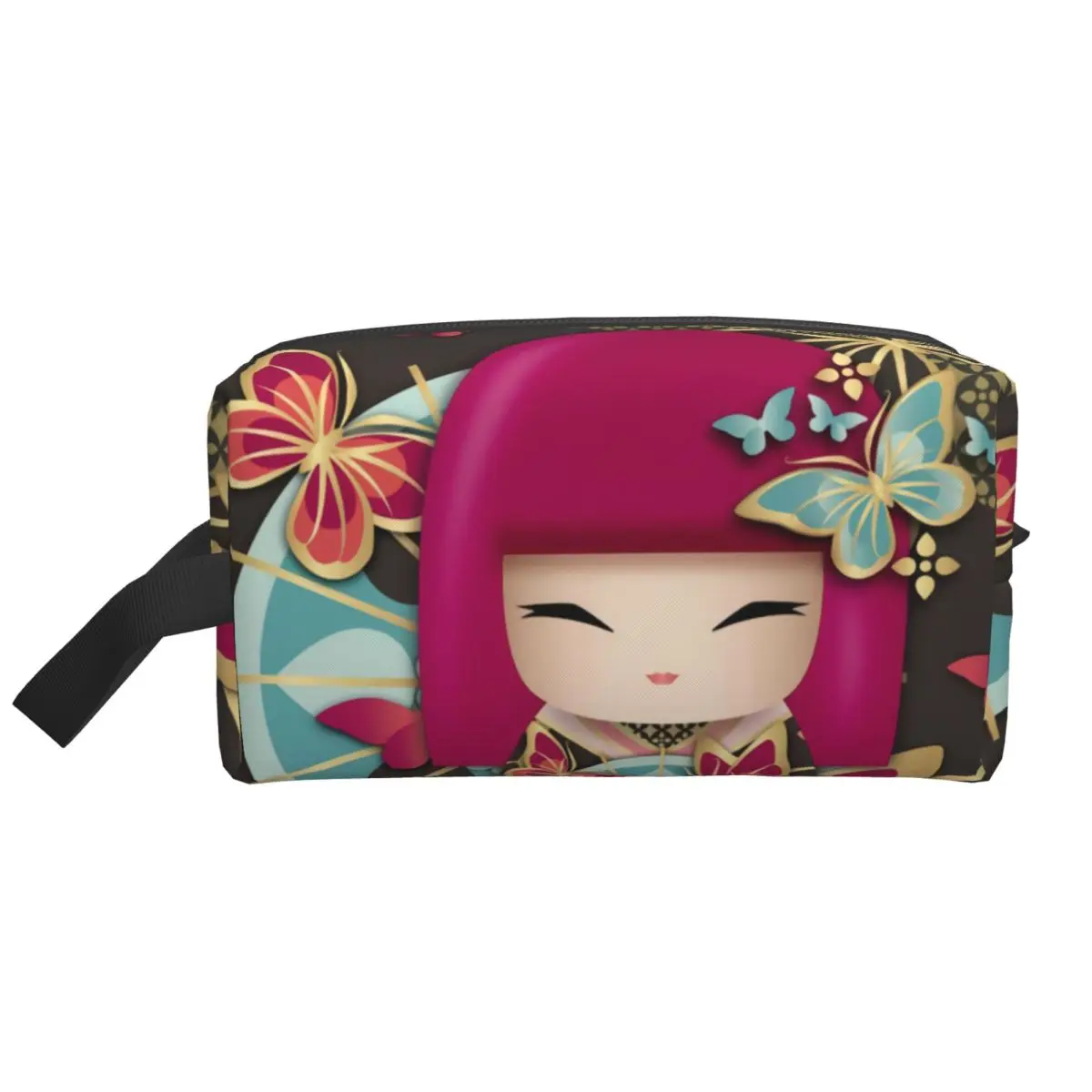 Menina japonesa sakura kokeshi boneca saco de cosméticos feminino kawaii grande capacidade caso de maquiagem armazenamento de beleza sacos de higiene pessoal