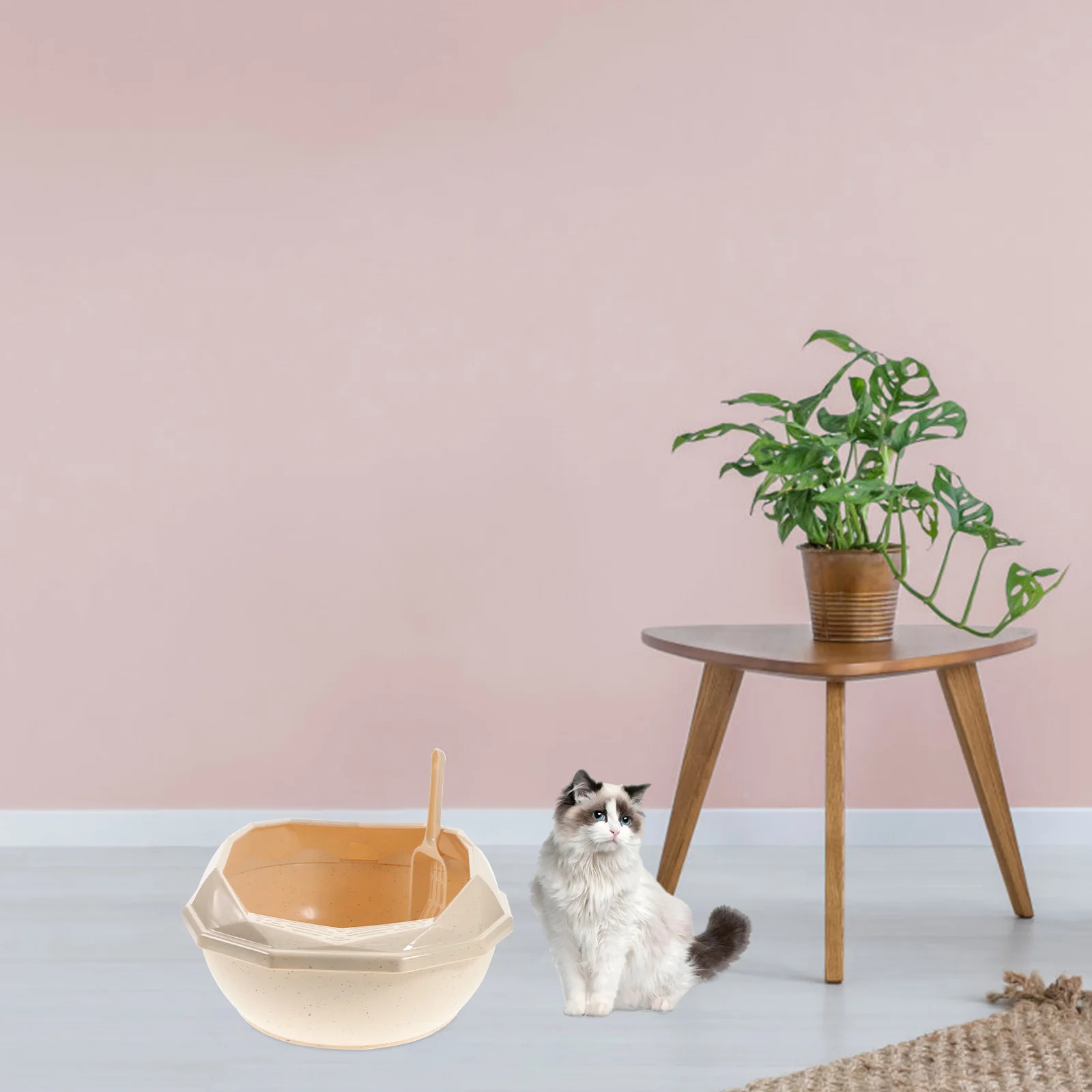

Plastic Cat Litter Box Half Closed Flap Durable Pet Cat Toilet Supplies Easy Clean Training Kitten Indoor Khaki Boxes Travel