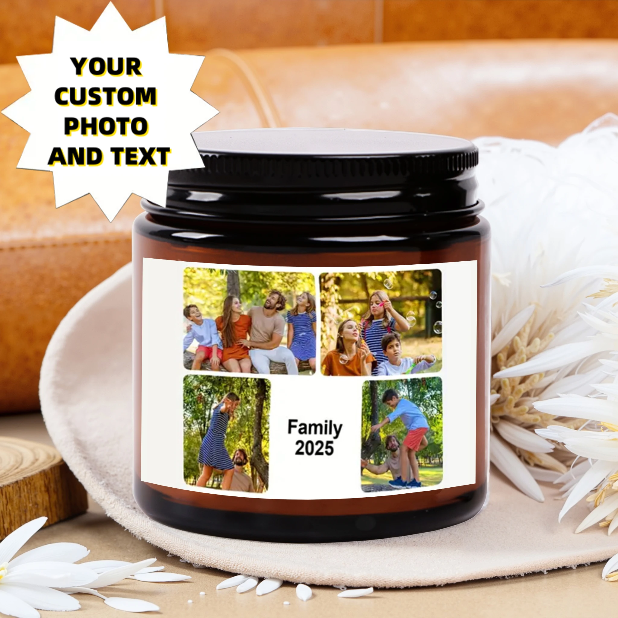 

3.5oz (100g) custom aromatherapy candle with photos and information, Christmas gift, birthday and commemorative surprise gift