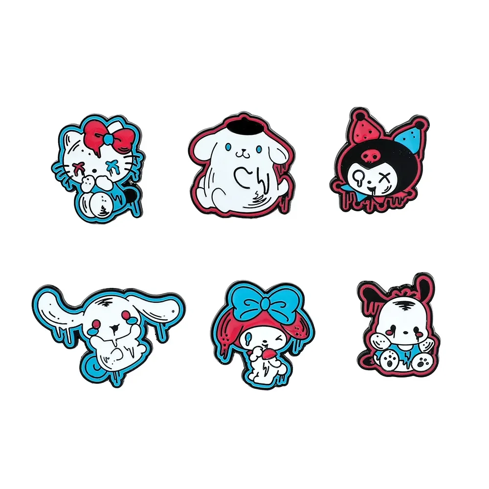 Sanrio Esmalte Broche, Demônio Olá Kitty, Abóbora, Kuromi, Pompompurin, Emblema de Metal, Mochila Halloween, Roupas Jóias, 6 pcs