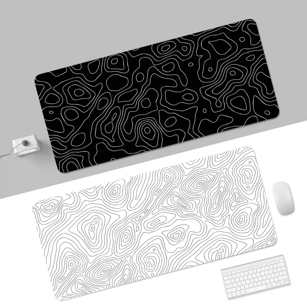 

Minimalist Aesthetic White on Black Topographic Lines Abstract Mousepad 80x30cm XL Lockedge Office Computer Desk Mat Table Keybo