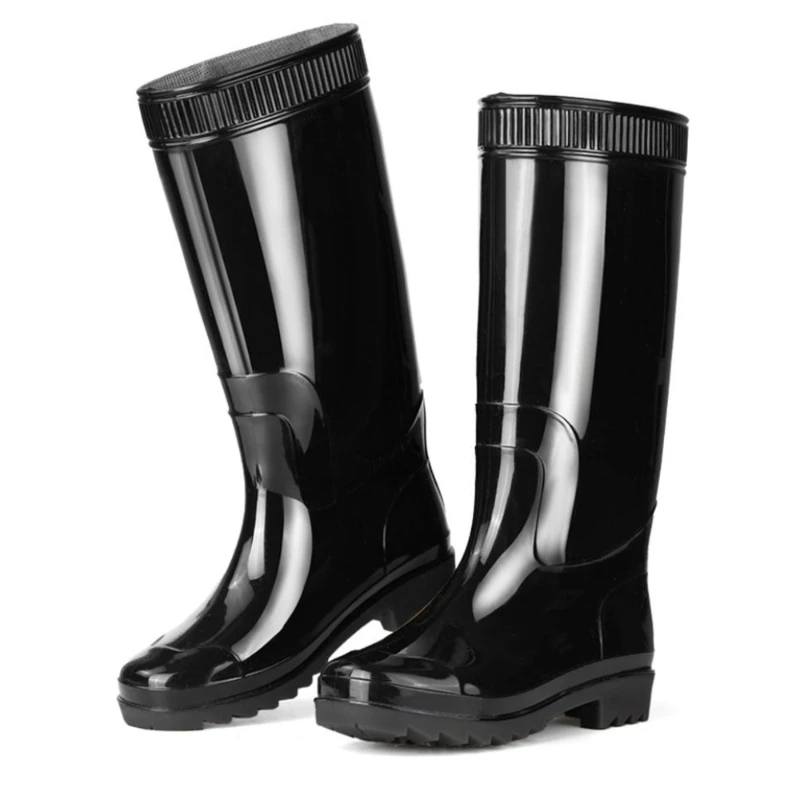 

Black Long Waterproof Farming Man Shoes Warm Fleece-lined Chef Kitchen 2025 Comfortable Non-slip Adult Cheap Rain Boots for Men