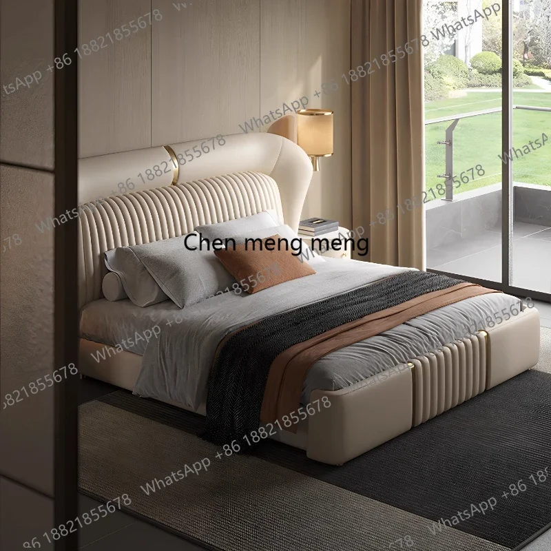F150 Double Bed Frames Head Layer Leather High Headboard King Size Bed 2 People Twin Queen Cama Casal Bedroom Furniture