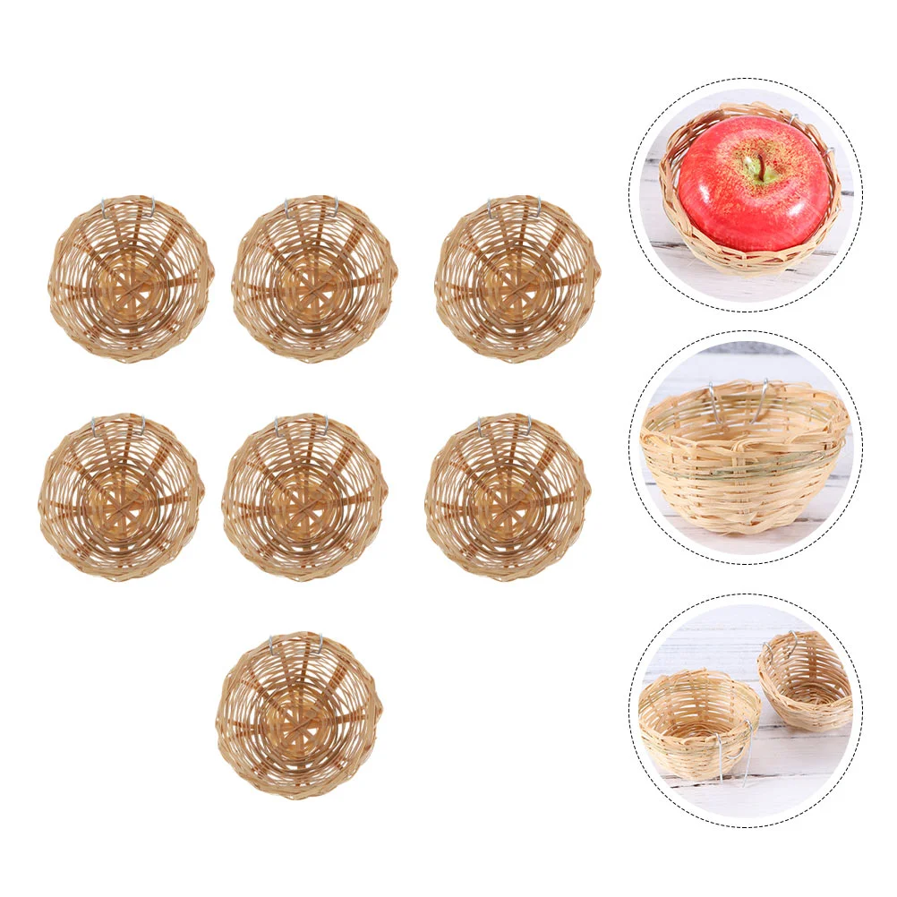 

7 Pcs Bamboo Bird's Nest Woven Breeding Hanging Wicker Storage Basket Pet Birds Feeding Accessories Weaving for Parrot