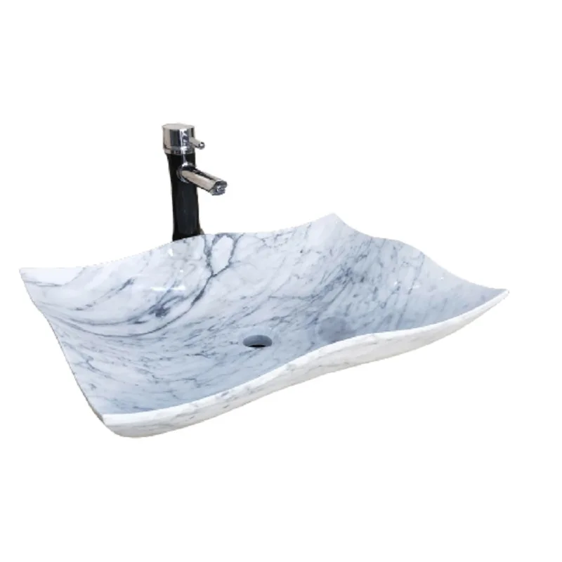 

Snow white marble table basin, white stone art square basin integrated
