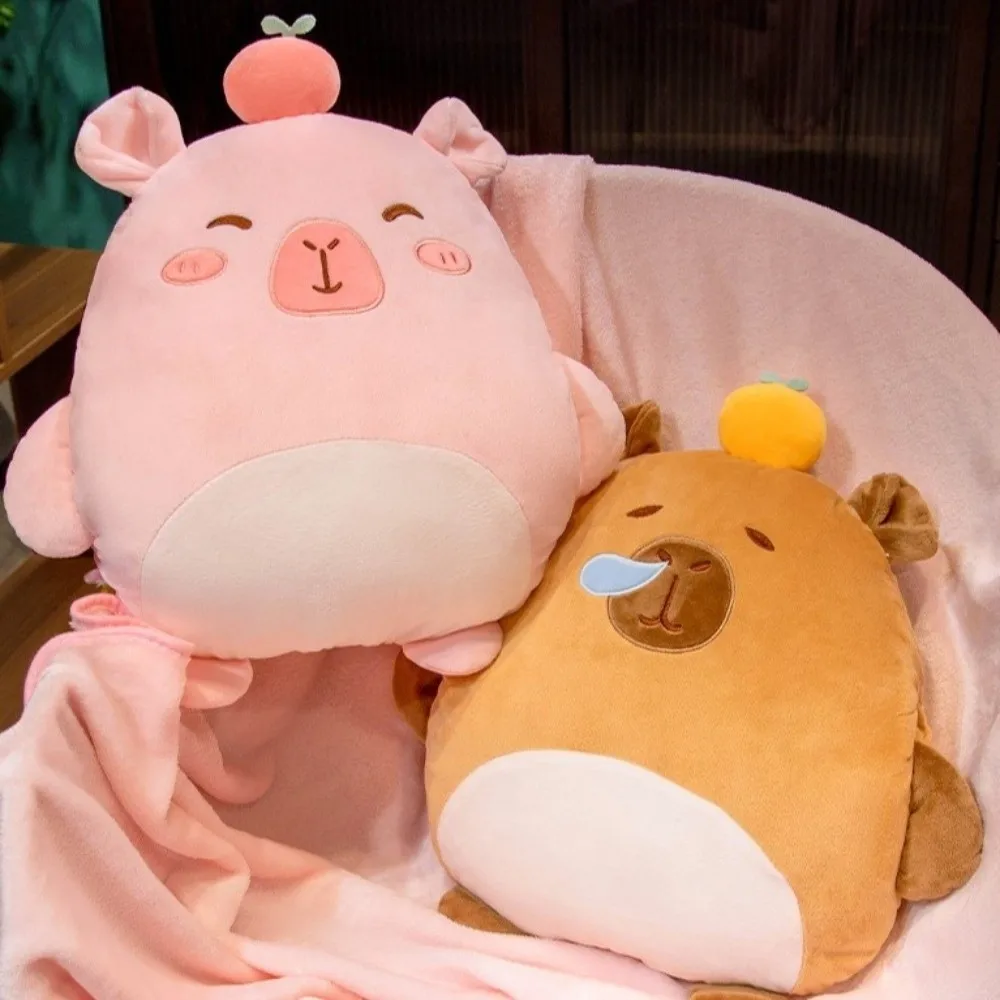 

3-in-1 Capybara Throw Pillow PP Cotton Filled Air Conditioning Blanket Cartoon Hand Warmer Animal Pattern Portable Warm Blanket