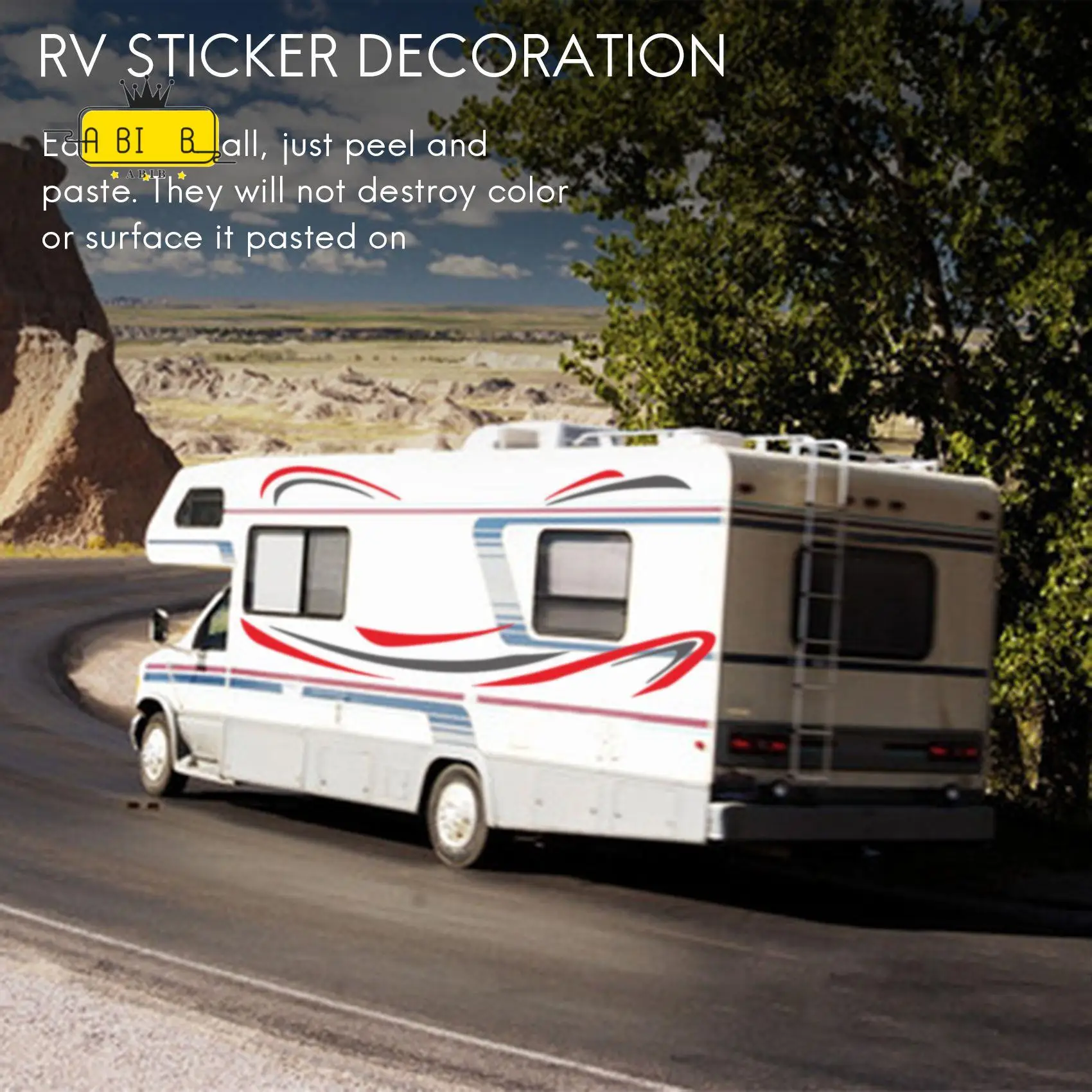 

ABIB -RV Motorhome Universal Body Sticker DIY Stripes Image Decal Sticker Decoration For Caravan Trailer