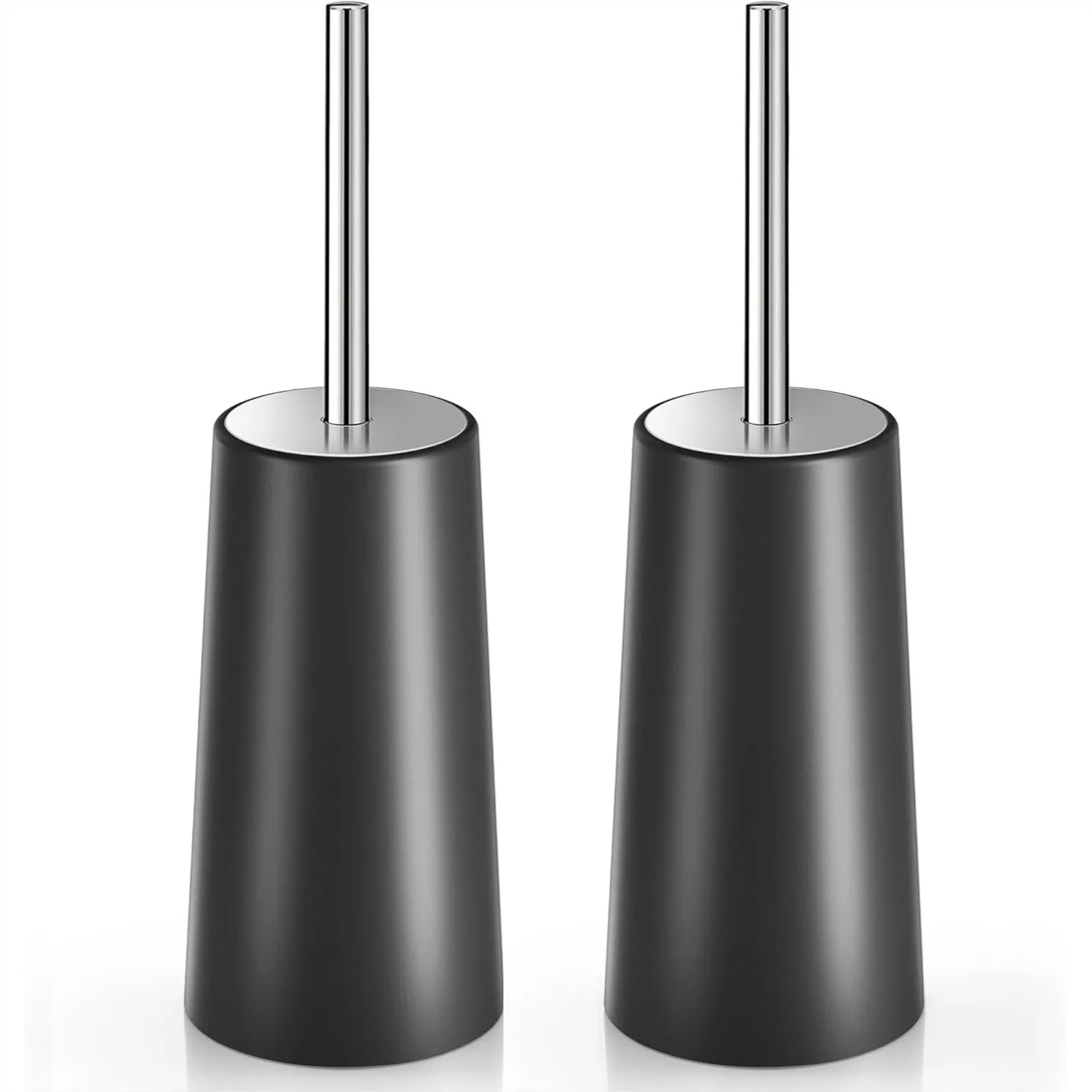 

Toilet Brush and Holder 2 Pack with 304 Stainless Steel Long Handle for Bathroom Cleaning, Ergonomic Design (Black)