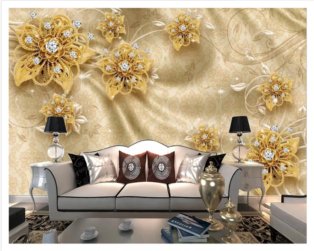 custom 3D Modern wallpaper embossed gold fashion classic jewelry rose pattern living room TV background wall mural 8d bedroom